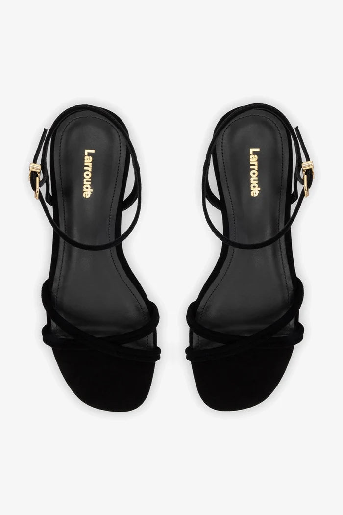 Annie Sandal Ankle Tie In Black Leather Flat - Sandal Larroudé