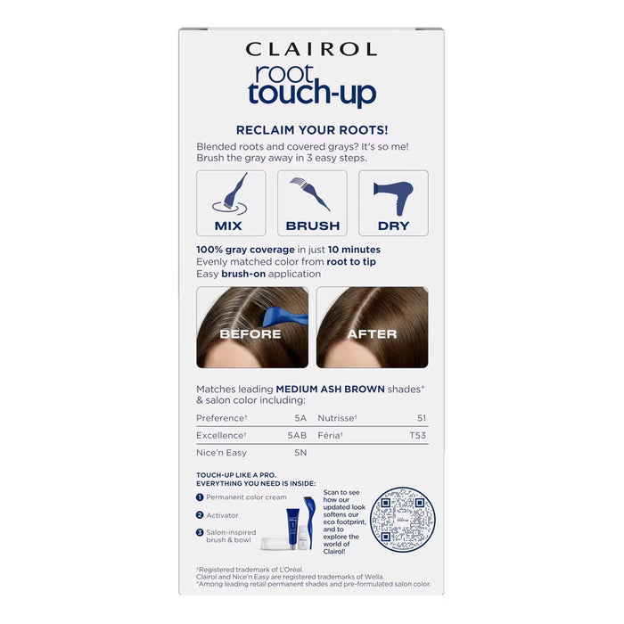 Clairol Root Touch-Up Permanent Hair Color Kit, 5A Medium Ash Brown - 12 Pack