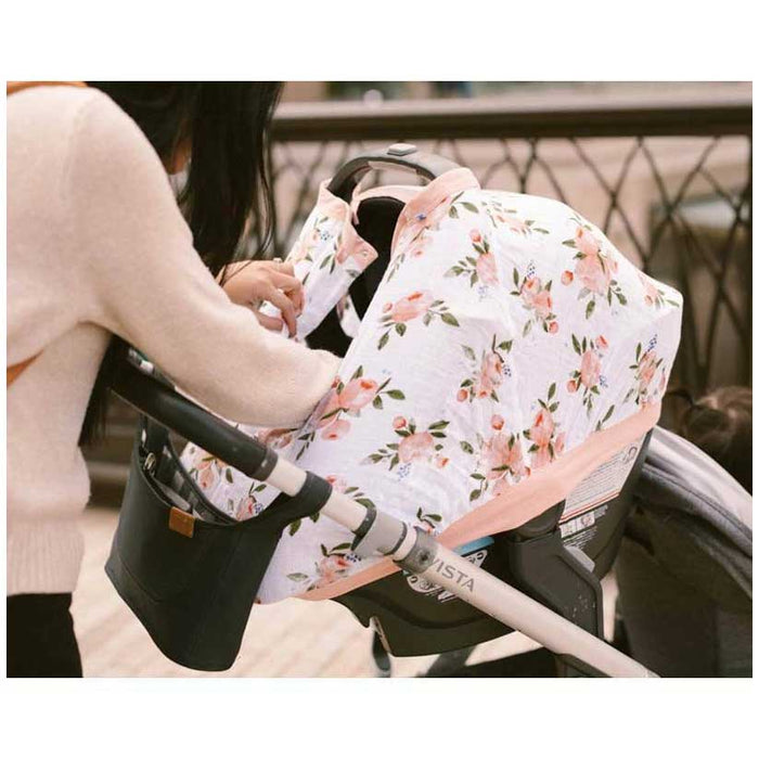 Little Unicorn Cotton Muslin Car Seat Canopy - Watercolour Roses | Koop.co.nz