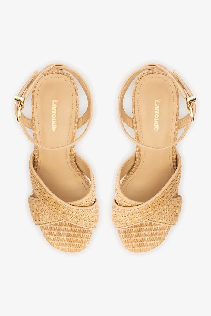 Dolly X Platform Sandal In Natural Raffia Sandal Larroudé