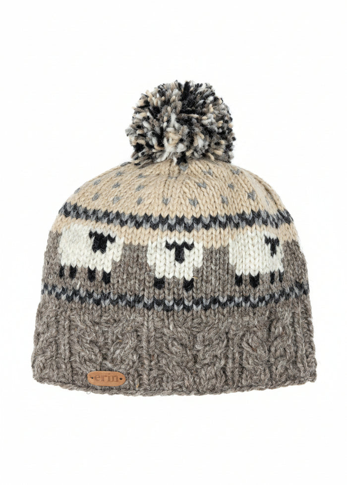 Erin Aran Sheep Bobble Hat | Grey & Beige