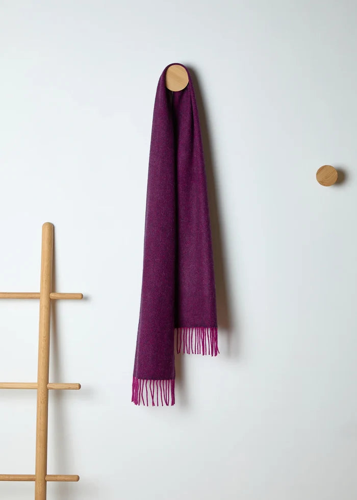 Foxford Lambswool Scarf | Magenta Juniper Herringbone