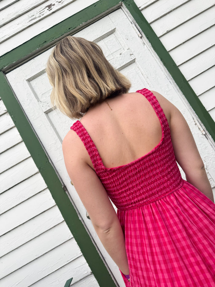 Polagram Fuschia Gingham Maxi Dress – women's dress