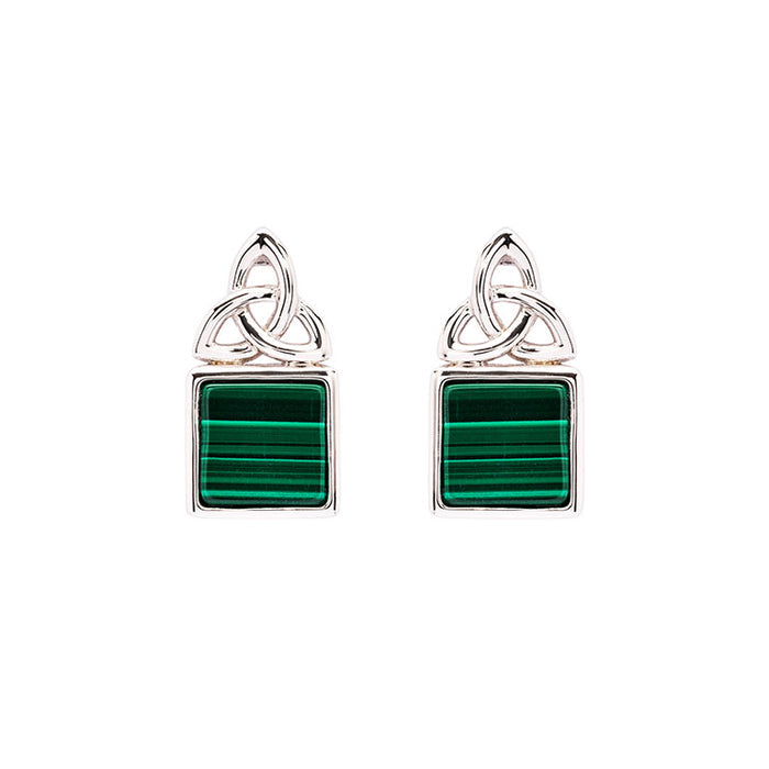 Green Malachite Trinity Knot Sterling Silver Earrings