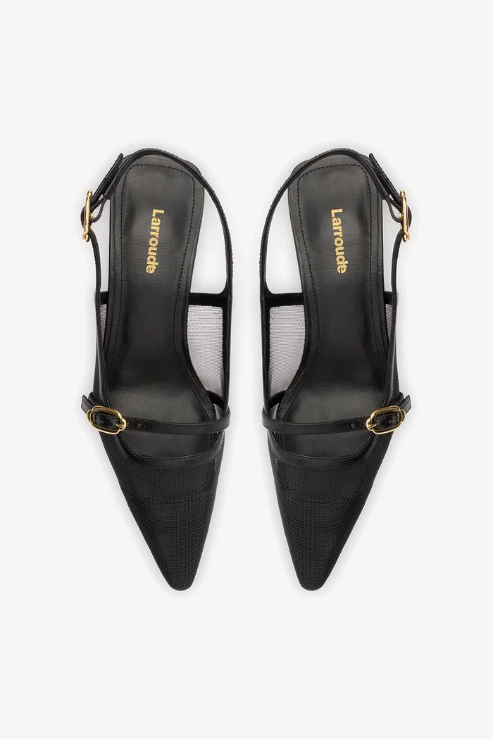 Ines Pump In Black Mesh and Leather Pump Larroudé