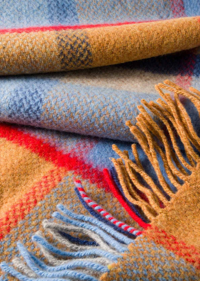 John Hanly Cashmere Throw | Orange Blue Check