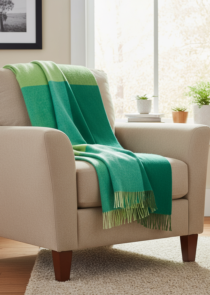 John Hanly Lambswool Throw | Green Block