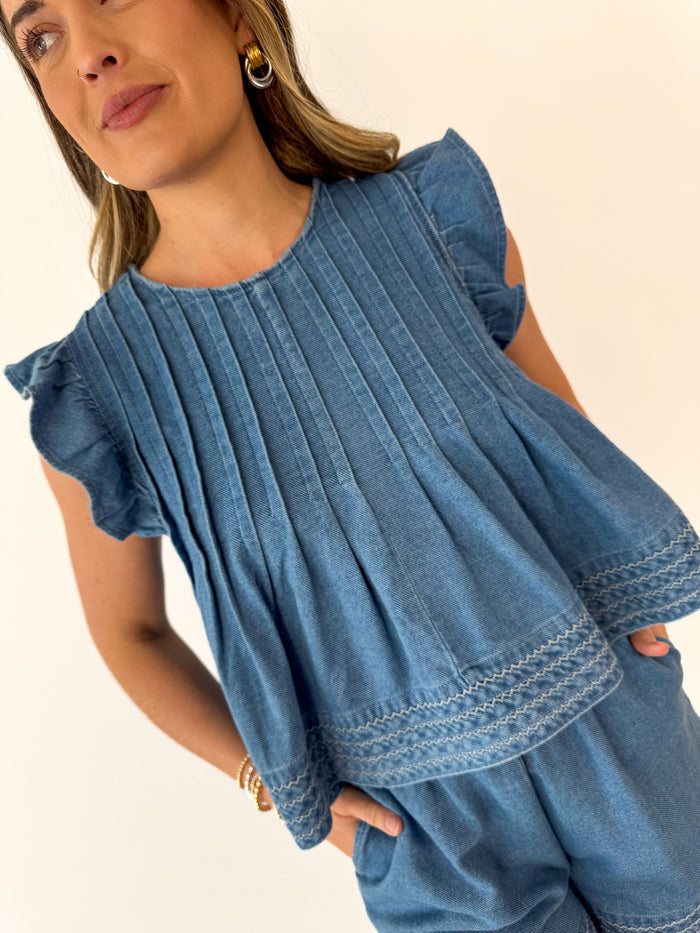 Kasey Denim Short Sleeve Top