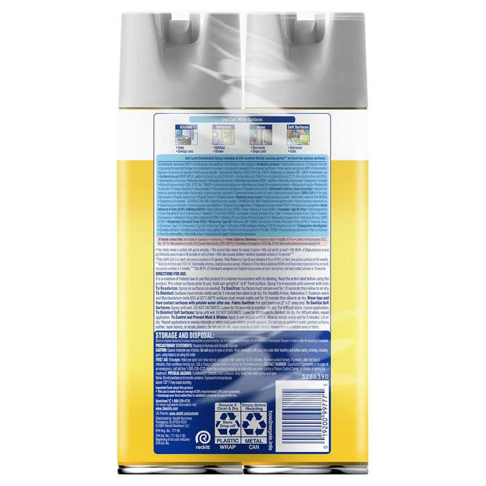 Lysol Lemon Breeze Disinfectant Spray 19 oz - 2 Ct - 4 Pack
