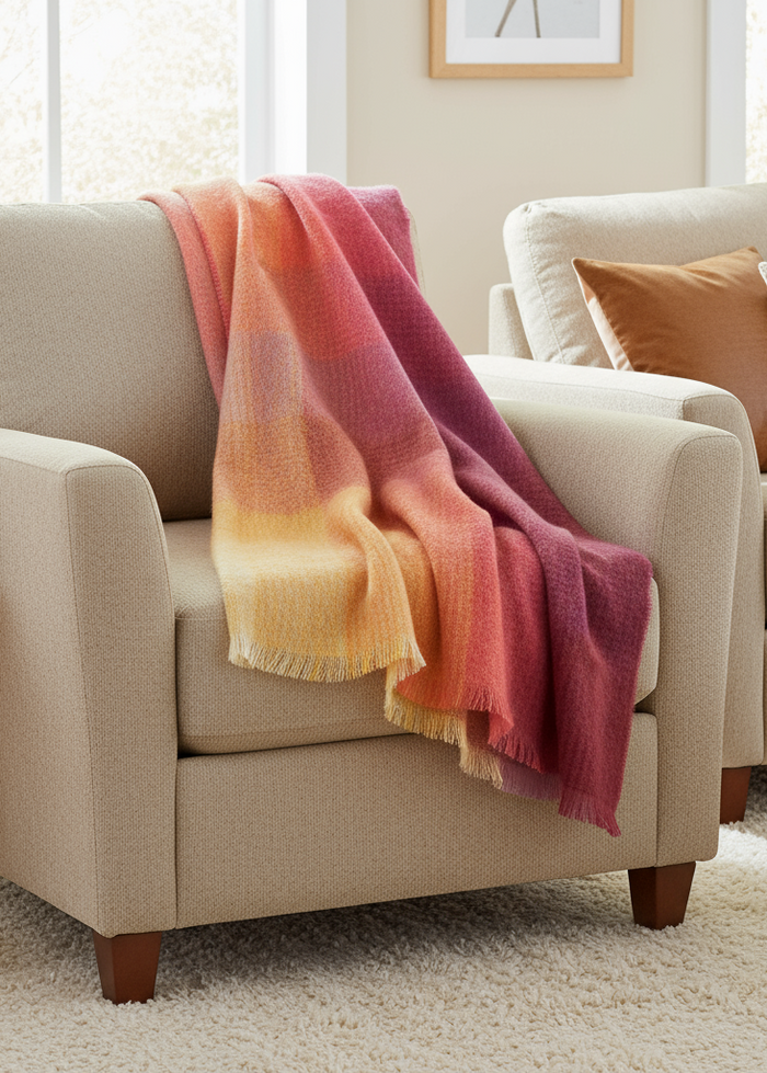 Mohair Throw | Pink Yellow Purple Multi Mix