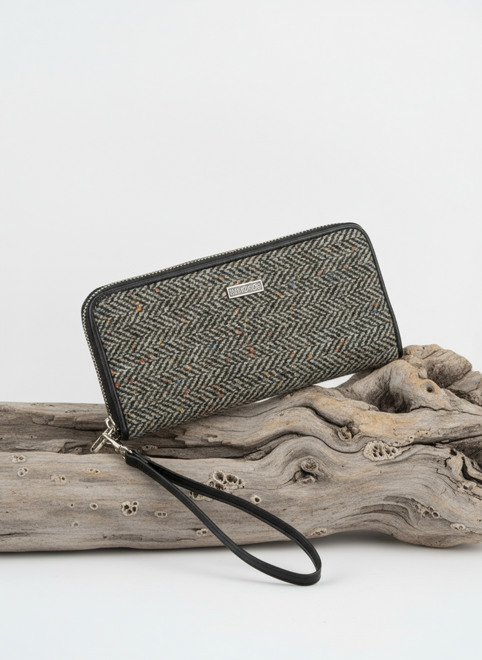 Mucros Tweed Wallet | Grey Heringbone