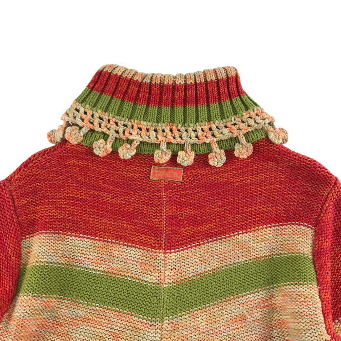 Pampolina 5 years red green multicolour striped turtle neck jumper