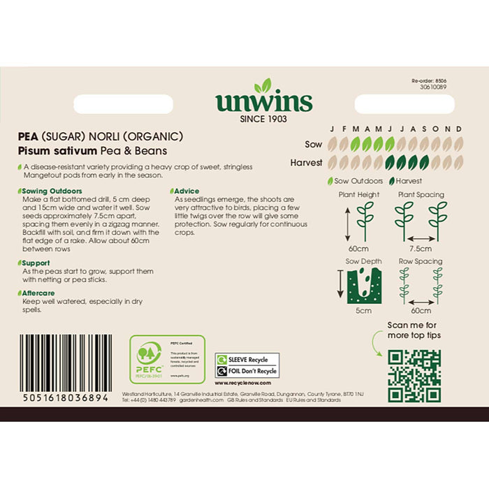 Pea Seeds 'Sugar Norli Organic'