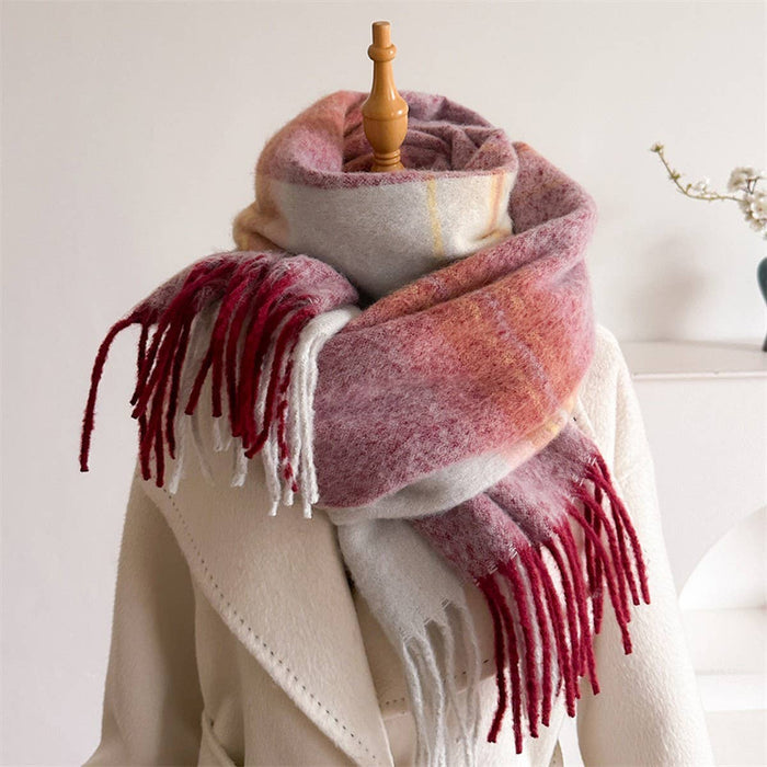 Soft Knit Tassel Wrap Scarf- Wine