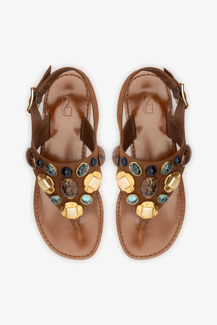 Talitha Flat Sandal In Brown Leather Flat - Sandal Larroudé