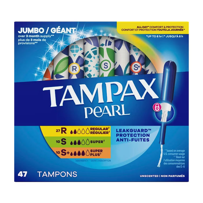 Tampax Pearl Triple Pack Regular Super & Super Plus Unscented Tampons - 47 Ct - 8 Pack
