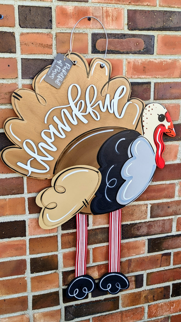Thankful Turkey Ribbon Legs Door Hanger