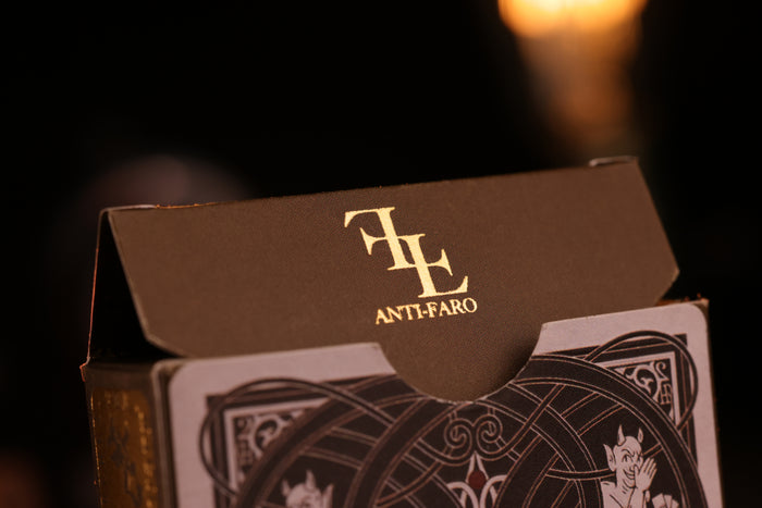 Diamonds Edition Tuck box with 'JL Anti-Faro' branding on a dark background