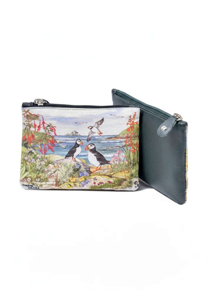 Tinnakeenly Leather Zip Purse - Puffins