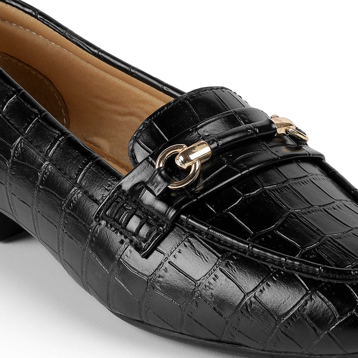 Tresmode Croco Black Women's Dress Loafers