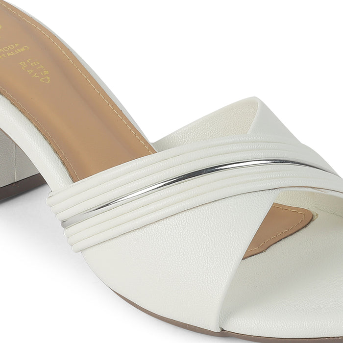 Tresmode Driv White Women's Dress Block Heel Sandals