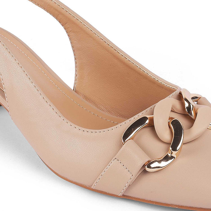 Lovee Beige Women's Dress Block Heel Pumps Tresmode