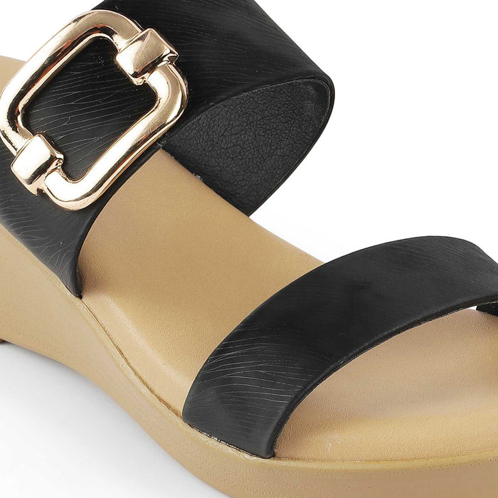 Tresmode Regold Black Women's Dress Wedge Heel Sandals