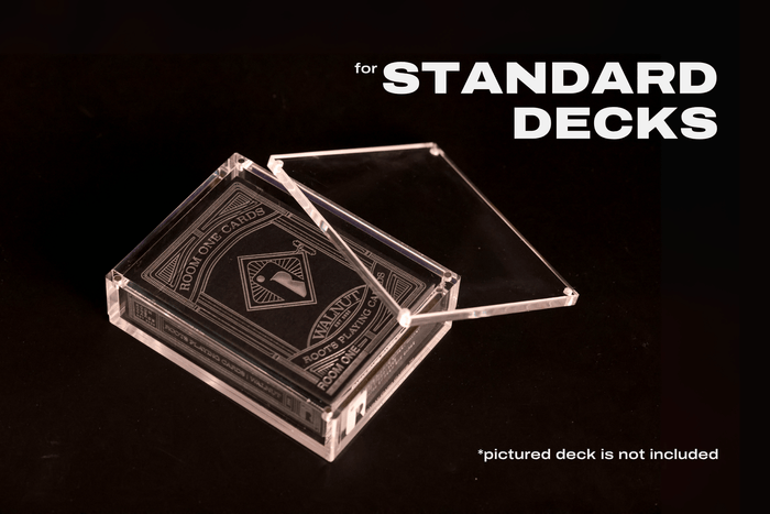Carat Card Case for standard sized decks with clear lid on a black background