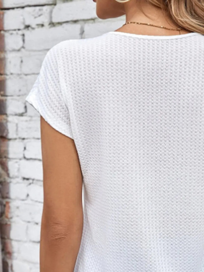 V-Neck Cap Sleeve Lace Blouse - White