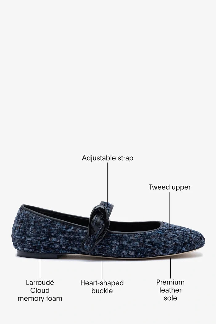 Verona Ballet Flat Midnight Blue Tweed Ballet Larroudé