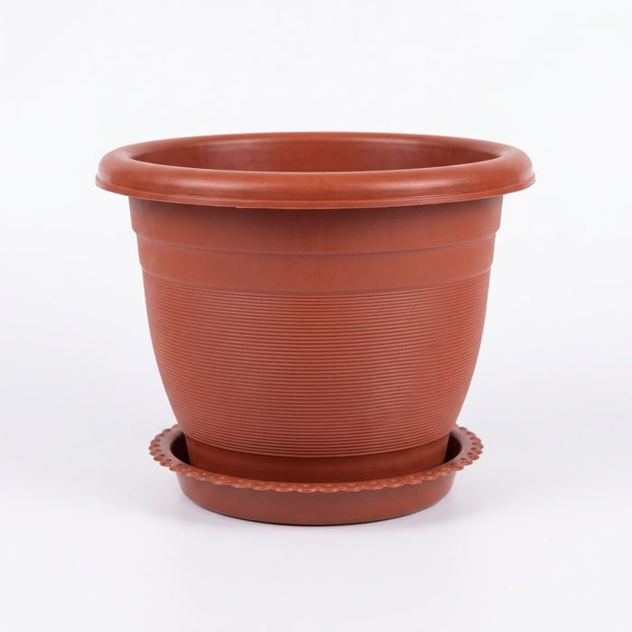 10" Plastic Flower Pot with Drainage Tray, Terracotta Finish, Wholesale