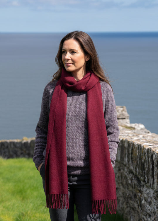 100% Pure Cashmere Scarf | Maroon | Irish Luxury Knitwear