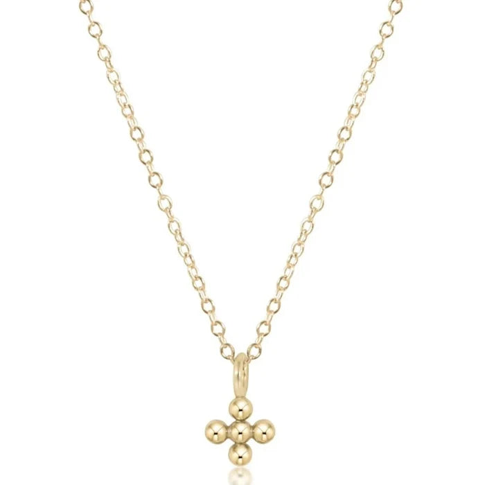 16" Necklace Gold- Cross Beaded Small Charm