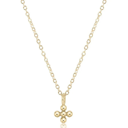 16" Necklace Gold- Cross Beaded Small Charm