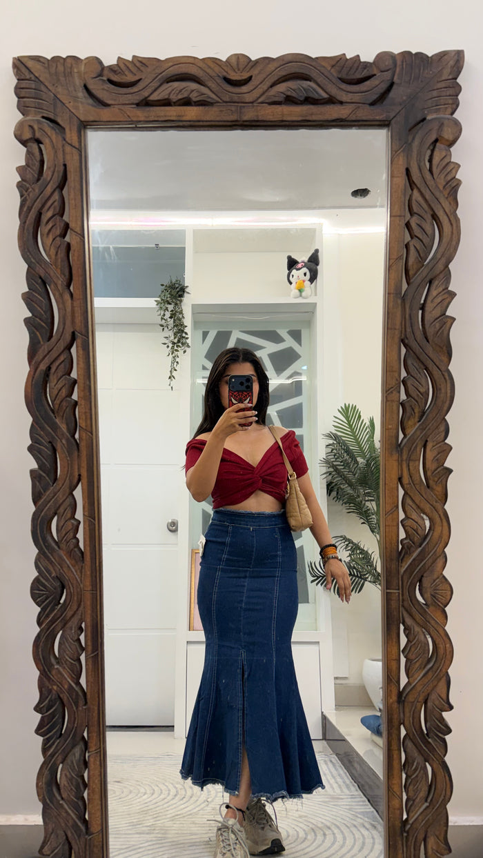 70 fish cut denim skirt 26 waist/l:33