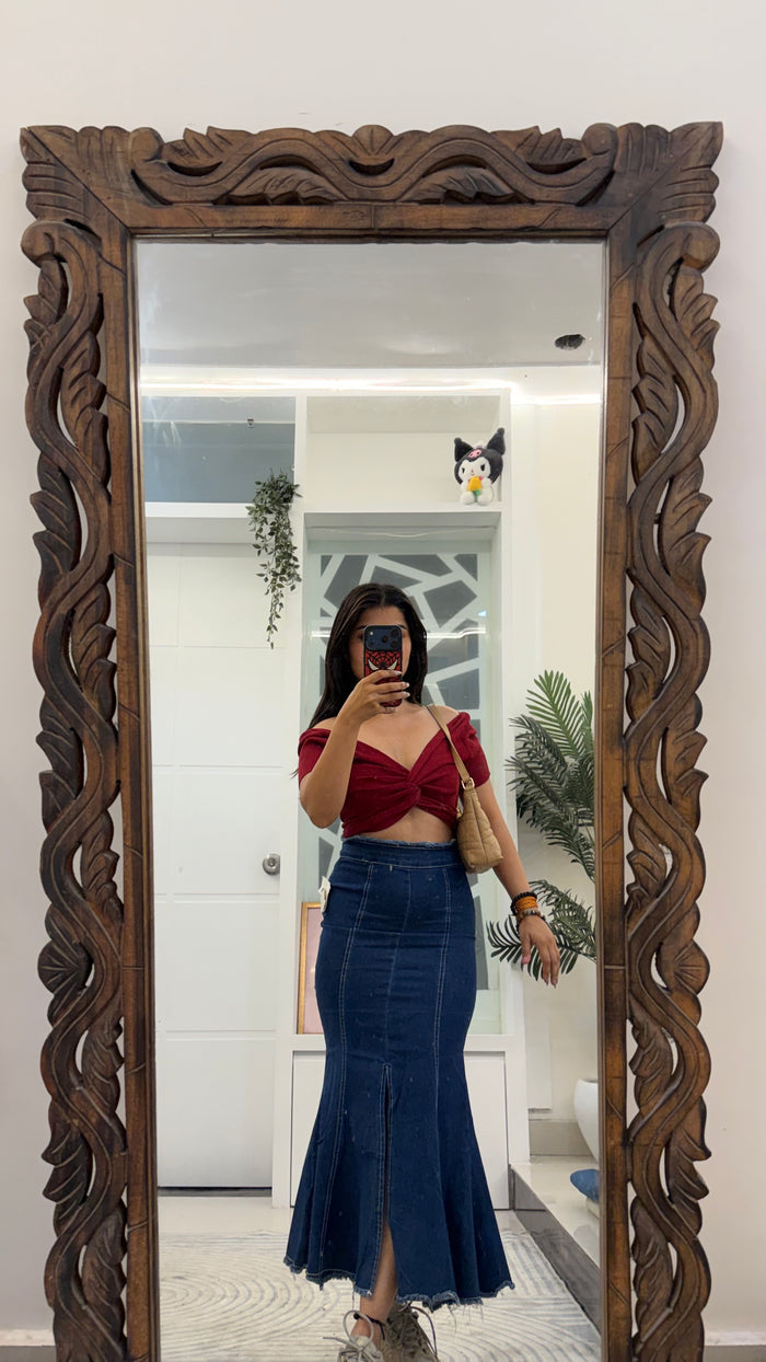 70 fish cut denim skirt 26 waist/l:33