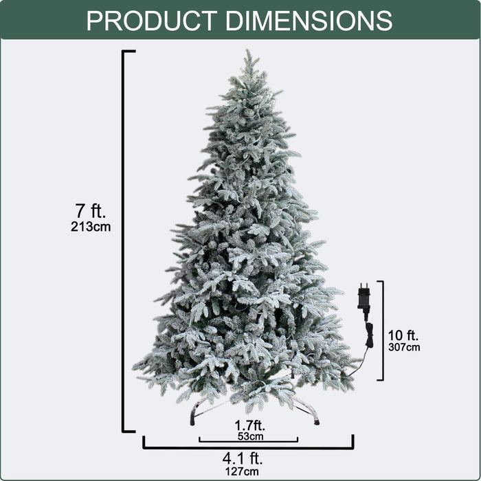 7Ft Snow Flocked Artificial Pre-lit Xmas Tree With Metal Stand, 300 Chasing Warm LED Lights - Until Times Up