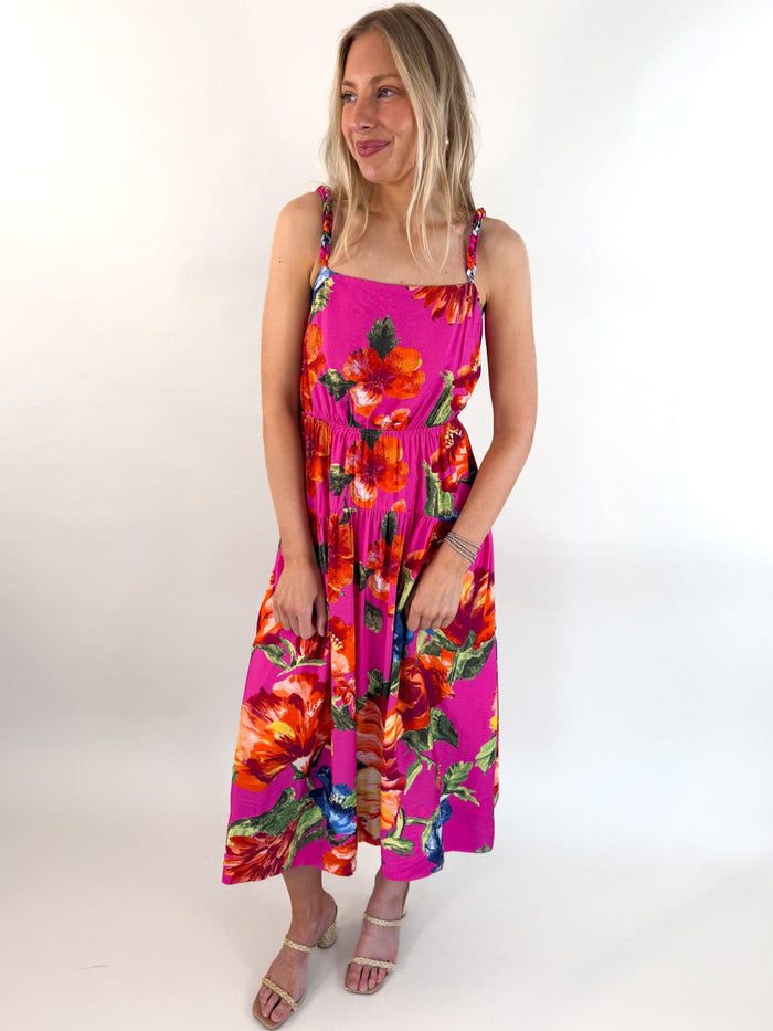 Abstract Print Magenta Maxi Dress