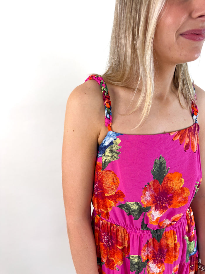 Abstract Print Magenta Maxi Dress