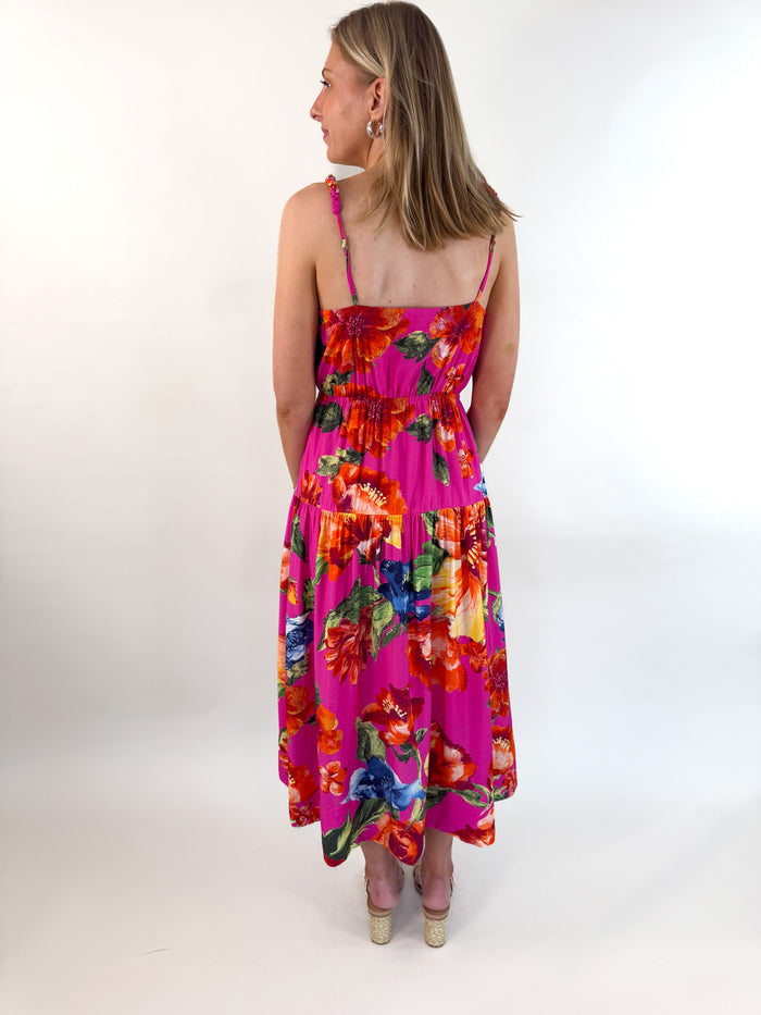 Abstract Print Magenta Maxi Dress