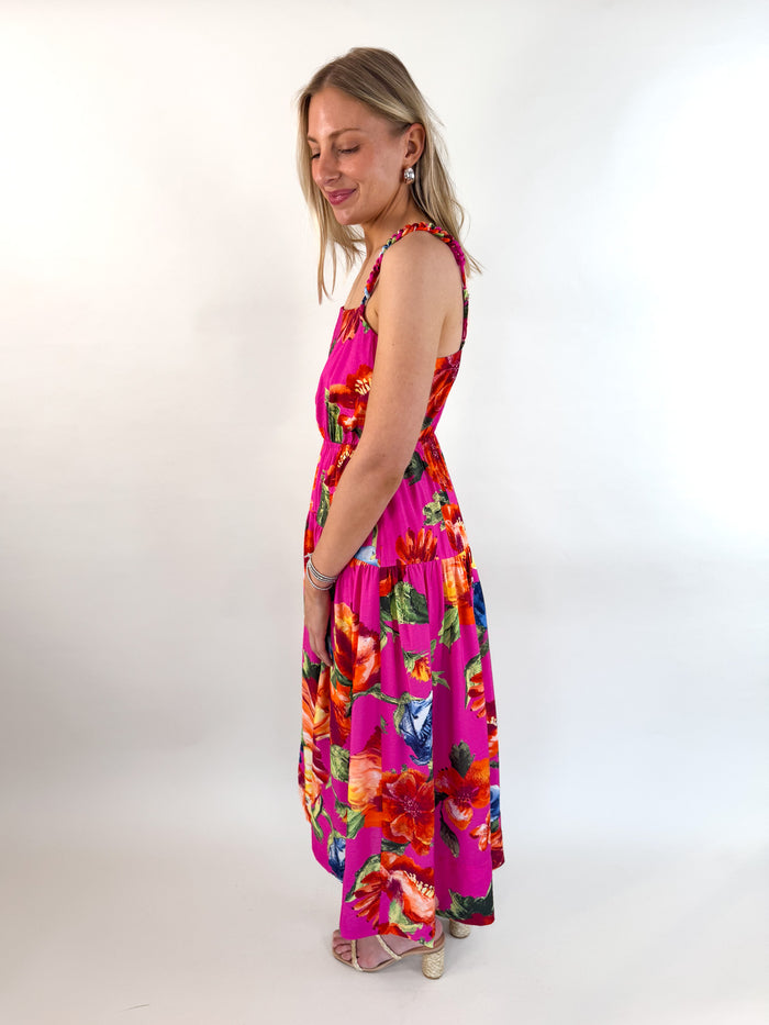 Abstract Print Magenta Maxi Dress