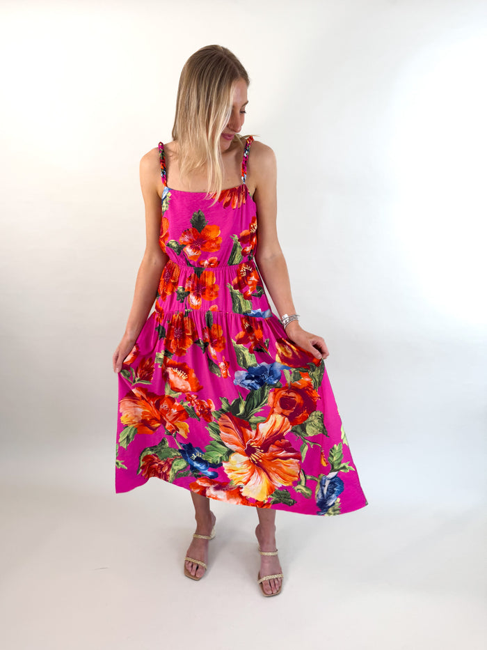 Abstract Print Magenta Maxi Dress