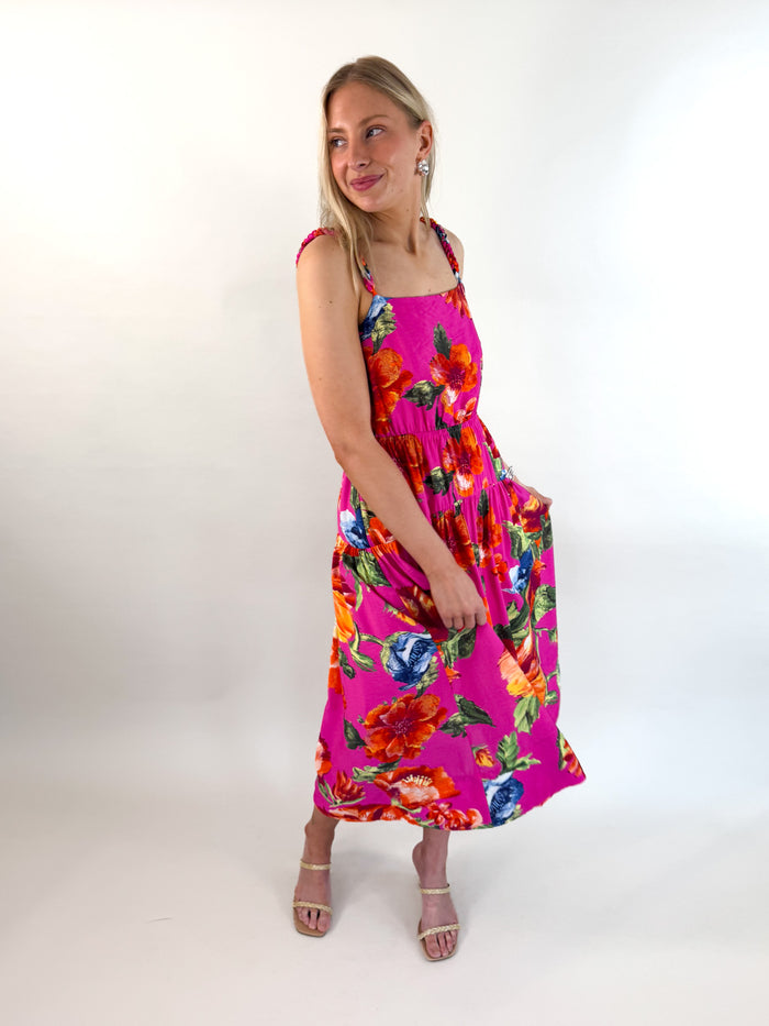 Abstract Print Magenta Maxi Dress