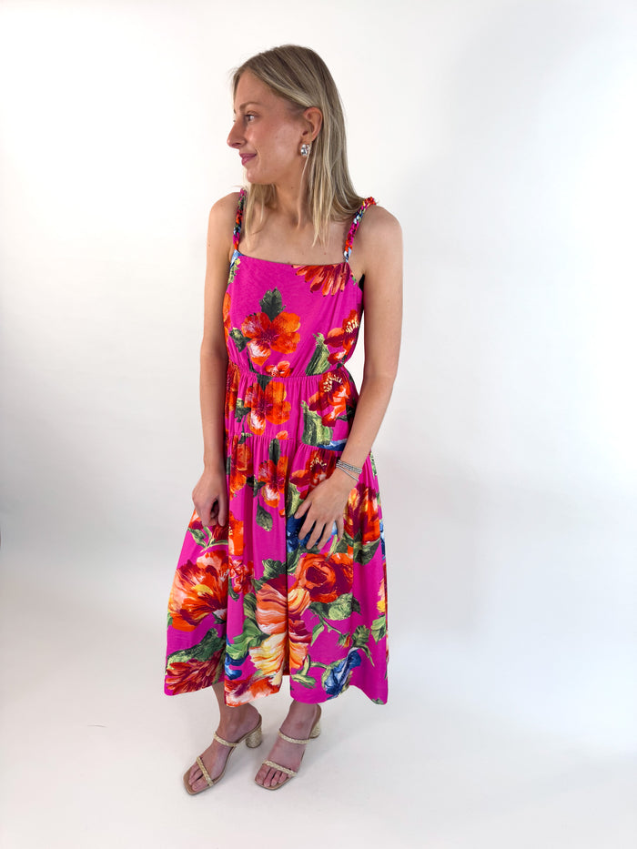 Abstract Print Magenta Maxi Dress
