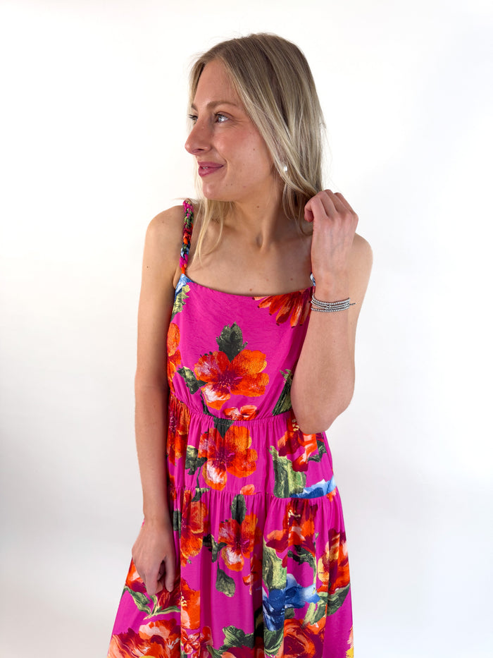 Abstract Print Magenta Maxi Dress