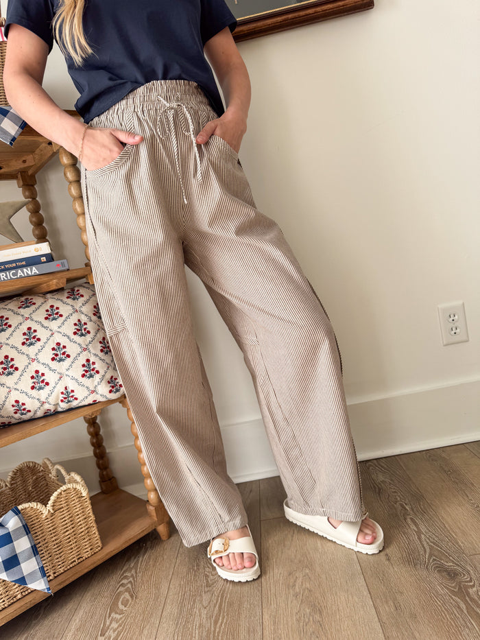 in february All About Comfort Elastic Barrel Pant- Chocolate – women's bottoms