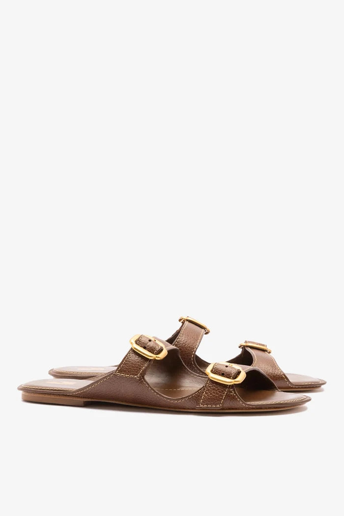 Amalfi Flat Burnt Umber Leather Flat - Sandal Larroudé