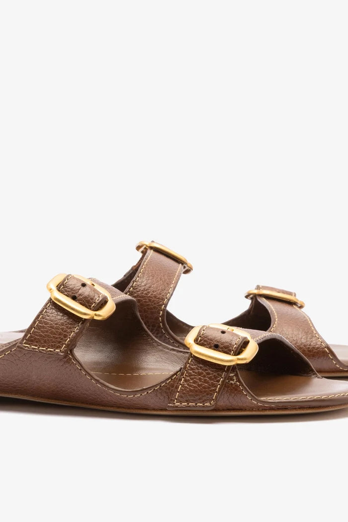 Amalfi Flat Burnt Umber Leather Flat - Sandal Larroudé