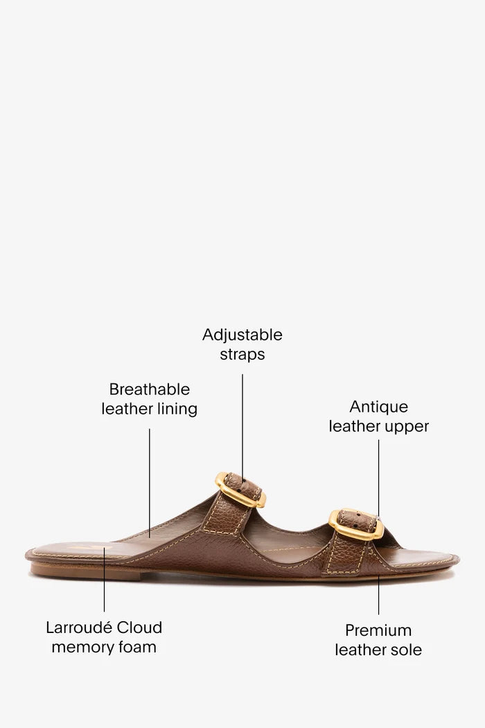 Amalfi Flat Burnt Umber Leather Flat - Sandal Larroudé