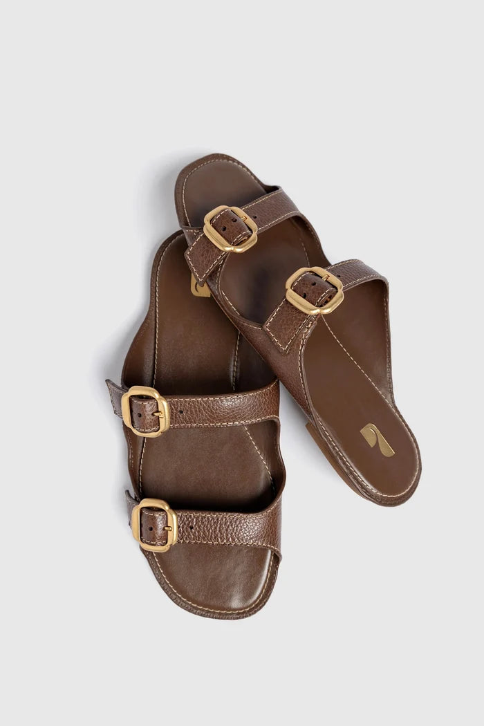 Amalfi Flat Burnt Umber Leather Flat - Sandal Larroudé